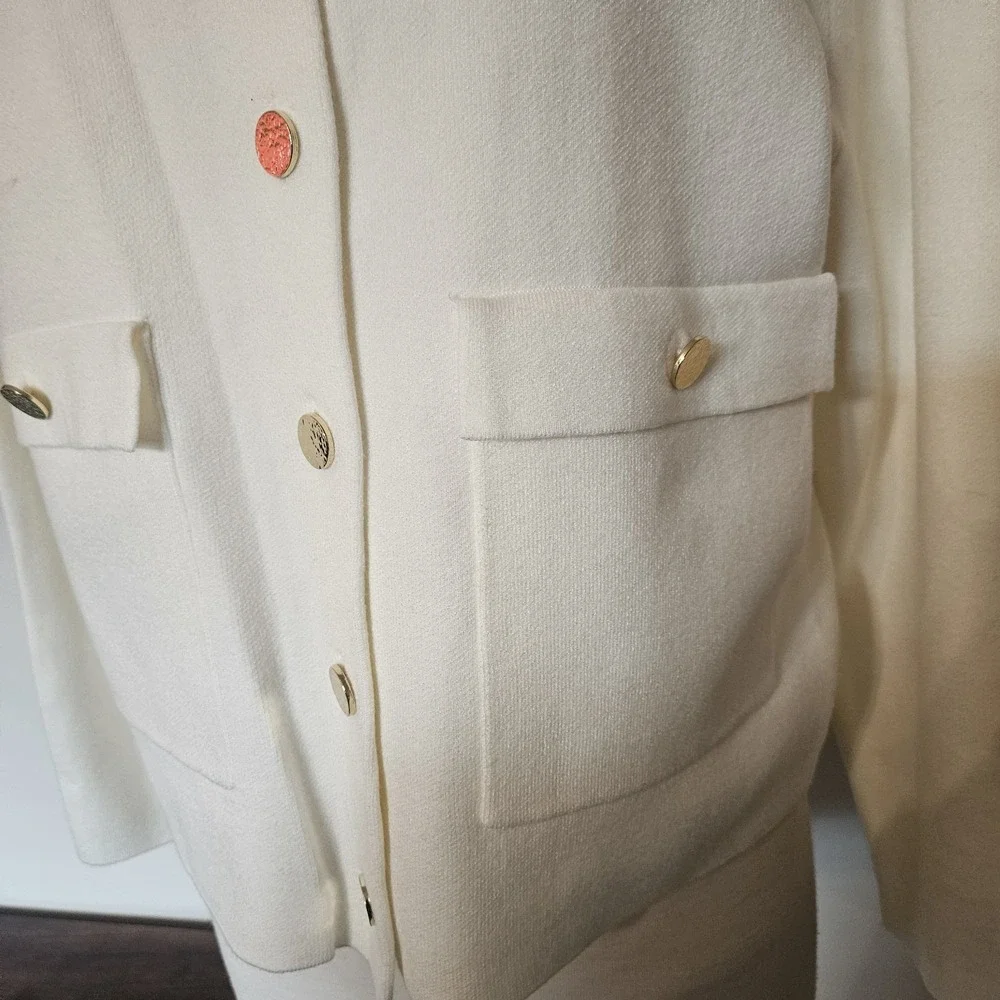 Marc New York Ladies Ivory Classic Cardigan Sweater With Gold Buttons - NWT - Picture 4 of 13